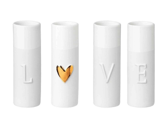 Βάζο Love (Σετ 4Τμχ) 0013802 3,5x9cm White-Gold Raeder Πορσελάνη