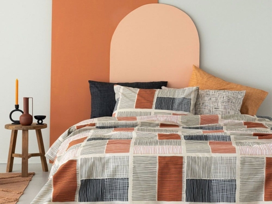 Σεντόνια FL6201 Με Λάστιχο (Σετ 4τμχ) Terracotta-Grey Palamaiki Υπέρδιπλο 170x230cm 100% Βαμβάκι