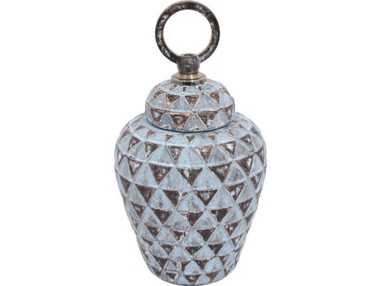 Βάζο Με Καπάκι Και Χερούλι 19077 0040-00-020 14,5x14,5x19cm Antique Ciel Μέταλλο,Κεραμικό