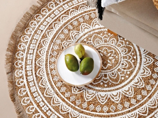 Χαλάκι Yute 235 Beige-White Kentia 150X150cm Round