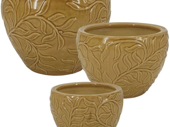 Κασπώ Ανάγλυφα (Σετ 3Τμχ) 06-00-18859 30x21/22x16/16x13cm Mustard Marhome Κεραμικό