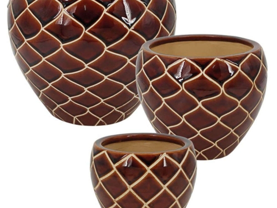 Κασπώ Δίχτυ (Σετ 3Τμχ) 06-00-18862 28x23,5/21,5x18/15x13cm Brown-Honey Marhome Κεραμικό
