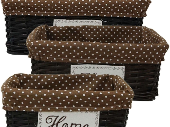 Καλάθια Home (Σετ 3Τμχ) 05-00-16127-2 40x30x16/34x24x14/28x18x12cm Multi-Brown Marhome Ύφασμα,Ψάθα