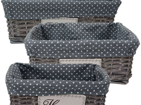 Καλάθια Home (Σετ 3Τμχ) 05-00-16129-2 40x30x16/34x24x14/28x18x12cm Multi-Grey Marhome Ύφασμα,Ψάθα