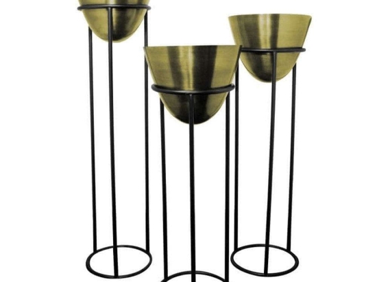 Κασπώ Με Βάση (Σετ 3Τμχ) 3-70-005-0003 Black-Gold Inart Μέταλλο