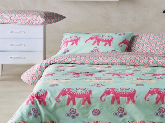 Παπλωματοθήκη Παιδική Sabah (Σετ 2τμχ) Fucshia-Mint Green Kentia Μονό 160x240cm 100% Βαμβάκι
