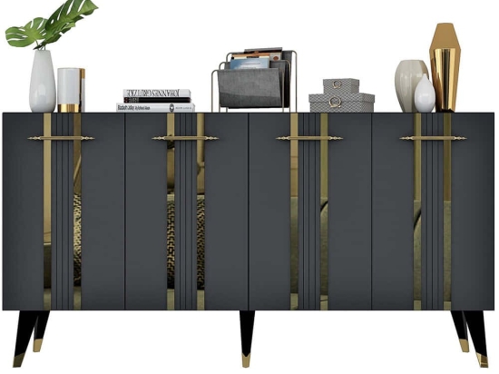 Μπουφές Asel 475OLV1743 150x40x80cm Anthracite-Gold Μοριοσανίδα, Μελαμίνη
