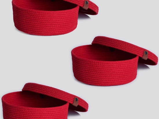 Καλάθια Αποθήκευσης (Σετ 3Τμχ) 171JTR1143 25x25x11cm Red Aberto Design Βαμβάκι