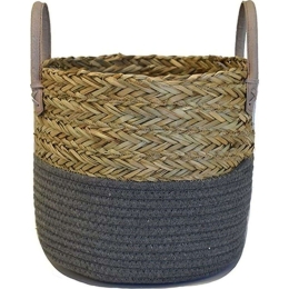 Καλάθι 00.06.67211 Φ42x38cm Grey-Brown Βαμβάκι, Ψάθα