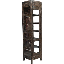 Ξύλινη Vintage βιτρίνα σε φυσική αντικέ απόχρωση 45x46x194 εκ