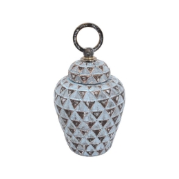 Βάζο Με Καπάκι Και Χερούλι 19077 0040-00-020 14,5x14,5x19cm Antique Ciel Μέταλλο,Κεραμικό