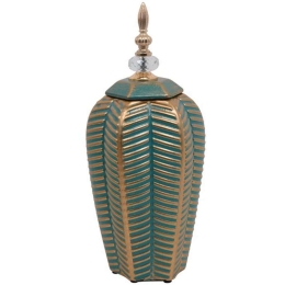 Διακοσμητικό Βάζο Με Καπάκι 373-122-816 38cm Veraman-Gold Κεραμικό