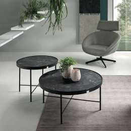 Τραπεζάκι Σαλονιού Chris Φ60x48cm Black-Marble Capodarte
