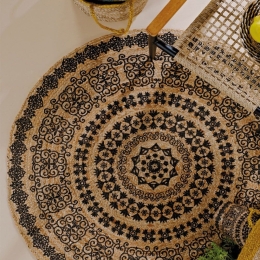 Χαλάκι Yute 234 Beige-Black Kentia 120X120cm Round