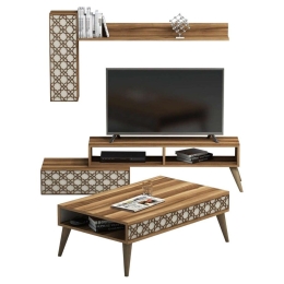 Σύνθεση Σαλονιού (Σετ 2Τμχ) HM11850.02 Walnut-Cream Μελαμίνη
