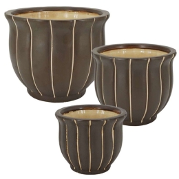 Κασπώ Γραμμές (Σετ 3Τμχ) 06-00-18866 27,5x23/21x18/15x13cm Brown Marhome Κεραμικό
