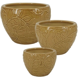 Κασπώ Ανάγλυφα (Σετ 3Τμχ) 06-00-18859 30x21/22x16/16x13cm Mustard Marhome Κεραμικό