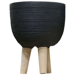 Κασπώ 06-00-21206-1 Φ25,5x33,5cm Black-Natural Marhome Ξύλο,Τσιμέντο