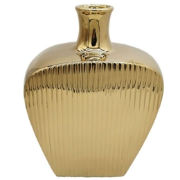 Βάζο Ρίγες 15-00-23711 18x11,7x25,5cm Gold Marhome Κεραμικό
