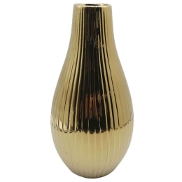 Βάζο Ρίγες 15-00-23701 19,5x42,6cm Gold Marhome Κεραμικό