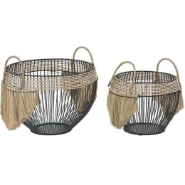 Καλάθια Διακοσμητικά (Σετ 2Τμχ) 3-70-983-0016 Φ36x30/26x27cm Black-Natural Inart Ψάθα