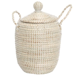 Καλάθι Tortilla Με Καπάκι Και Χερούλια M 0510020 (31x46) Natural-White Soulworks Seagrass