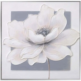 Κάδρο 3D Λουλούδι 16-30081 60x60cm White-Grey Marhome Τετράγωνοι Ξύλο, Καμβάς
