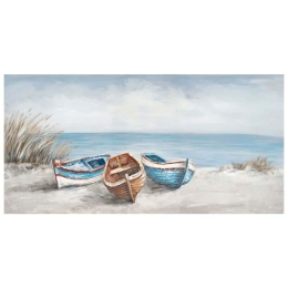 Πίνακας Καμβάς Βάρκες Στην Ακτή 16-22307 140x70cm Multi Marhome Οριζόντιοι Καμβάς