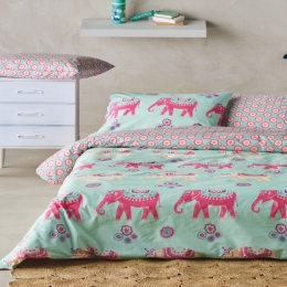 Παπλωματοθήκη Παιδική Sabah (Σετ 2τμχ) Fucshia-Mint Green Kentia Μονό 160x240cm 100% Βαμβάκι
