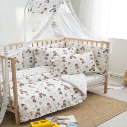 Σεντόνια Βρεφικά Pinocchio (Σετ 3τμχ) White-Beige Vesta Home Κούνιας 120x165cm 100% Βαμβάκι