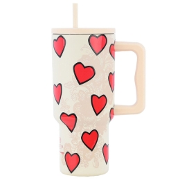 Κούπα - Θερμός Με Καλαμάκι Tender Lace Tumbler XL Save The Aegean 01-32074 900ml Ivory-Red Estia