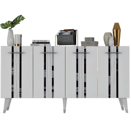 Μπουφές Asel 475OLV1744 150x40x80cm White-Silver Μοριοσανίδα, Μελαμίνη