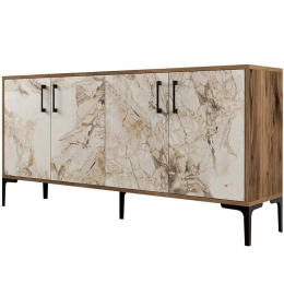 Μπουφές Kiev 845HCT5324 160x35x78cm Marble Effect White-Walnut Μοριοσανίδα, Μέταλλο
