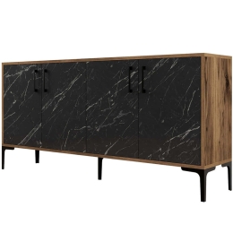 Μπουφές Kiev 845HCT5327 160x35x78cm Marble Effect Black-Walnut Μοριοσανίδα, Μέταλλο