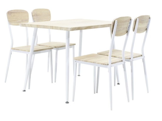 Σετ τραπεζαρία Rina pakoworld 5 τμχ επιφάνεια MDF χρώμα sonoma oak white matte