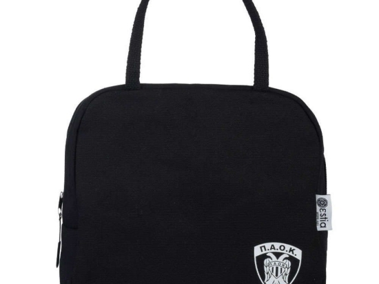 Τσάντα Φαγητού Ισοθερμική PAOK BC 00-19310 24x11,5x20cm 6lt Black-White Estia 100% Βαμβάκι