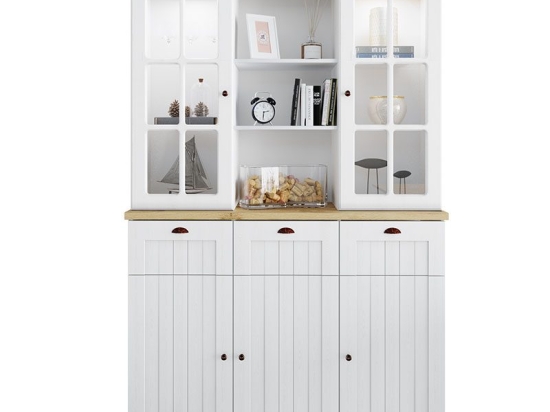 Βιτρίνα Snow pakoworld με led strip χρώμα λευκό με νερά-sonoma 133x32x198εκ