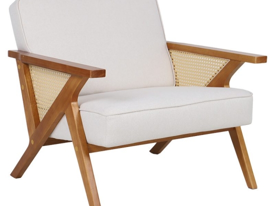 Πολυθρόνα Claudia pakoworld ύφασμα μπεζ-pe rattan-rubberwood φυσικό
