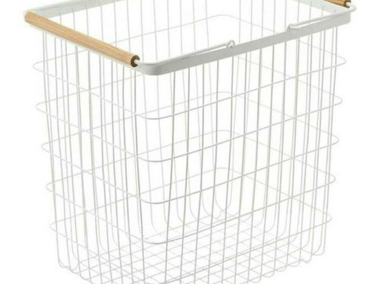 Καλάθι Απλύτων Large LBTYMZK2810 41,5x31x38,5cm White-Natural Yamazaki Ατσάλι,Ξύλο