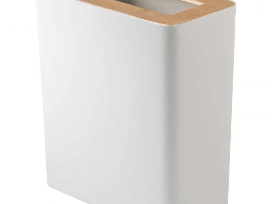 Κάδος Απορριμμάτων Rin Slim YMZK3196 10L 28x15x30cm White Yamazaki Ατσάλι,Ξύλο