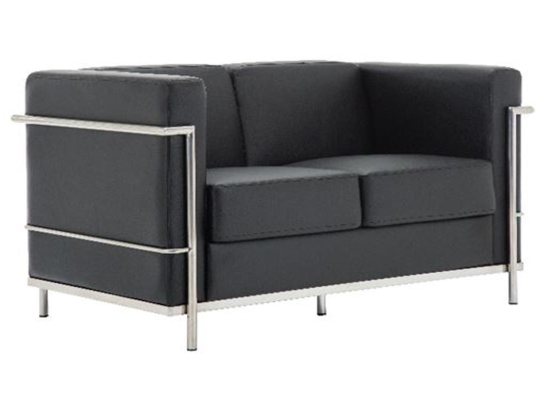 Καναπές 2-Θέσιος Genova Ε947,22 Inox/Pu Μαύρο 130x73x71cm Μέταλλο,Τεχνόδερμα