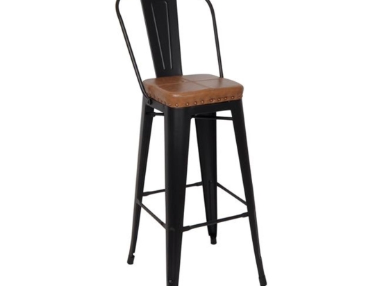 Σκαμπό Bar Με Πλάτη Relix Ε5209Ρ,14Μ Μαύρο Matte/Pu Camel 43x43x114cm Μέταλλο,Τεχνόδερμα