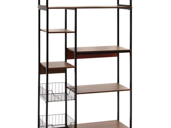 Ραφιέρα επιδαπέδια Leena pakoworld μέταλλο dark oak-μαύρο 80x30x142εκ