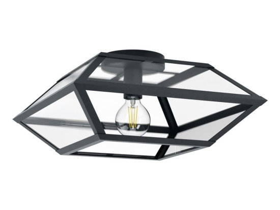 Φωτιστικό Οροφής Πλαφονιέρα Casefabre 98357 Black-Clear Eglo Μέταλλο,Γυαλί