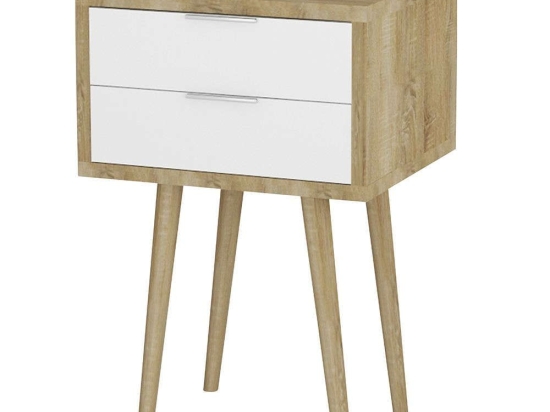 Κομοδίνο Scandi 2Συρτάρια Sonoma-White 40x35x61cm 09-0504 Μοριοσανίδα, Καουτσούκ