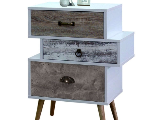 Κομοδίνο Tricolore Natural-White 52x29,5x68cm 04-0237 Μοριοσανίδα, Μελαμίνη