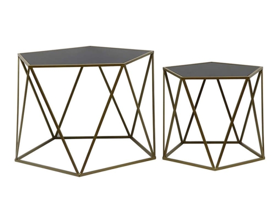 Τραπεζάκι Diamond Brown Σετ 2Τεμ Black Gold 61,5-43,5x64,5-46x45-38cm 04-0365