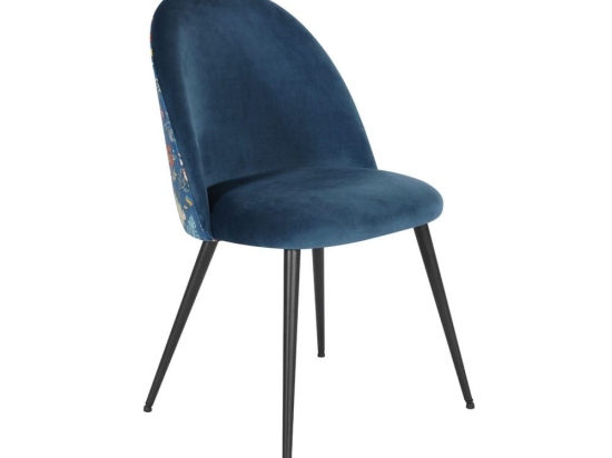 Καρέκλα Floral 03-0812 (Σετ 4τμχ) 47x56,5xH84cm Blue Με Pattern Βελούδο, Μέταλλο
