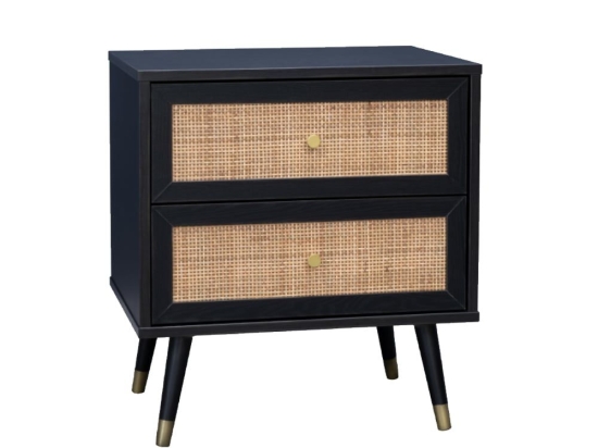 Κομοδίνο Vienna 09-1458 50x39xH54,8cm Black Με Rattan Μοριοσανίδα, Μελαμίνη