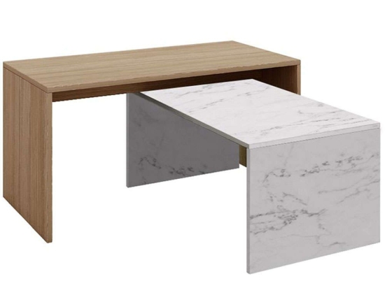 Τραπεζάκι Σαλονιού Tunusia Coffee 90/80x45x45/34cm Marble Effect White-Oak